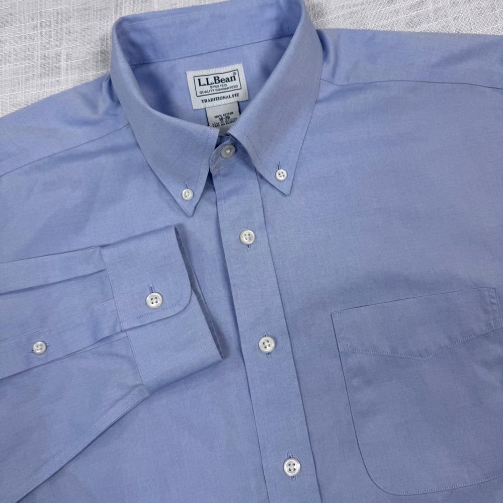 L.L. Bean Button Down Shirt Men 16-36 Blue Traditional Fit Preppy Oxford Classic